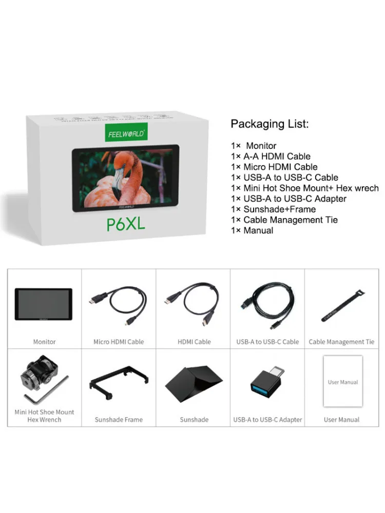 FEELWORLD P6XL 6-Zoll-Kamera-Feldmonitor, Aluminiumgehäuse, eingebauter Akku, 4K HDMI, hohe Helligkeit, 1200 Nits