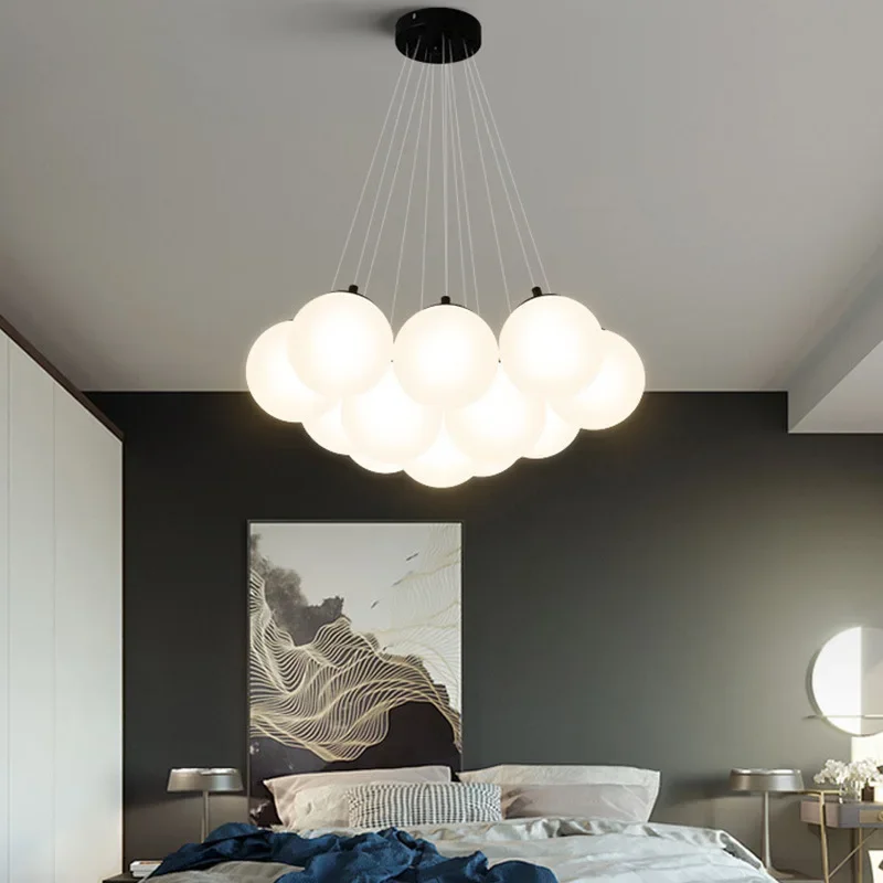 

Nordic Modern LED Chandeliers Milk White Glass Ball Pendant Hanging Lighting Living Room Kitchen Restaurant Hotel Lustre E27