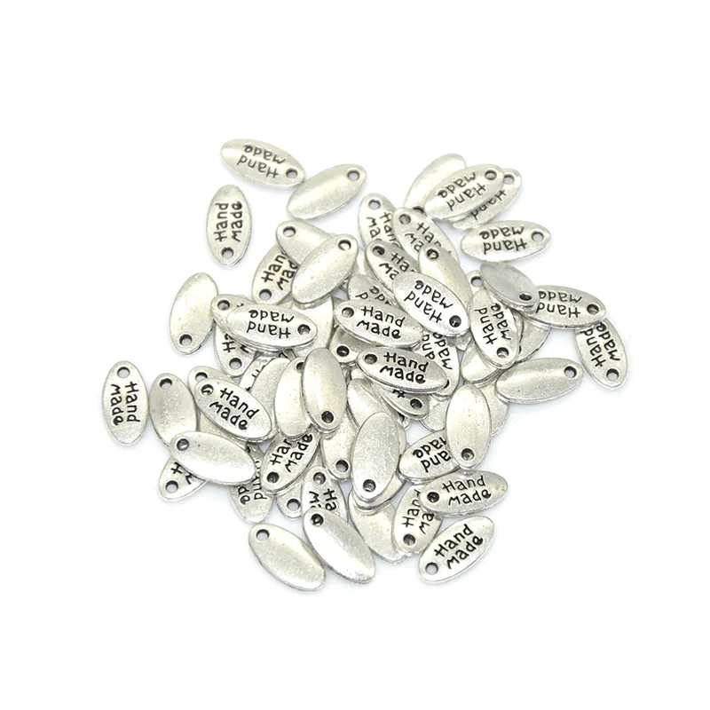 50pcs Wholesale Two Color Oval Shaped Charms Alloy Metal Handmade Pendants For DIY Fashion Jewelry Accessories Making 11*5mm