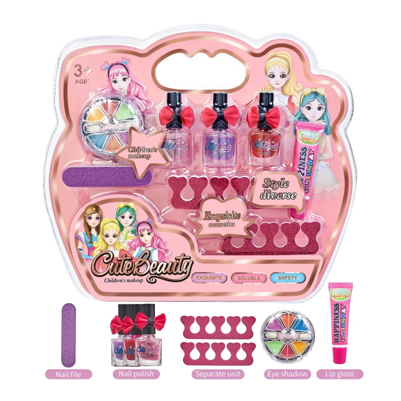 Esmalte de uñas para niñas y niños, conjunto de aplicación de maquillaje, pequeña princesa, casa de juego, maquillaje, regalos de Navidad y Año Nuevo