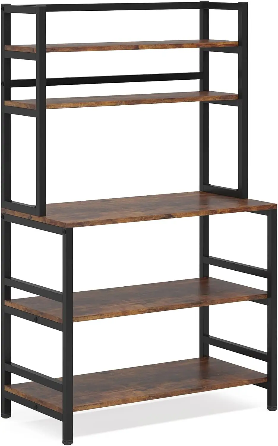 

5-Tier Kitchen Bakers Rack w/ Hutch, Industrial Microwave Oven Stand, Free Standing Kitchen Utility Cart Storage Shelf Organizer