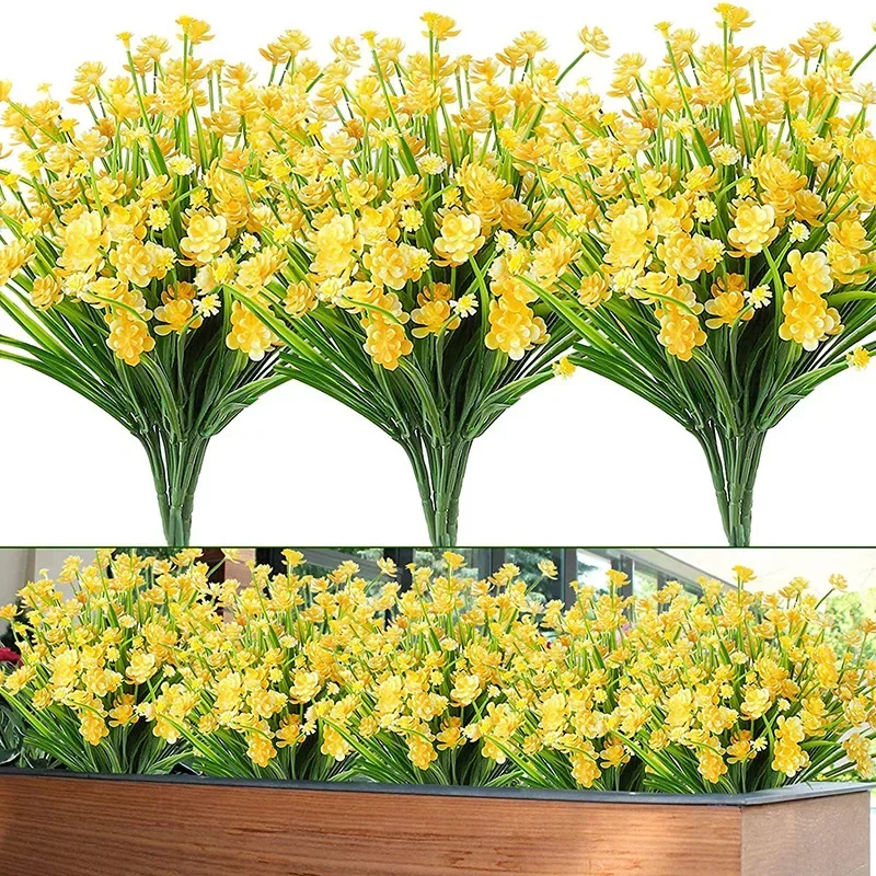 Artificial Flowers Fake Outdoor Plants UV Resistant  Plastic Shrubs, Indoor and  Decoration