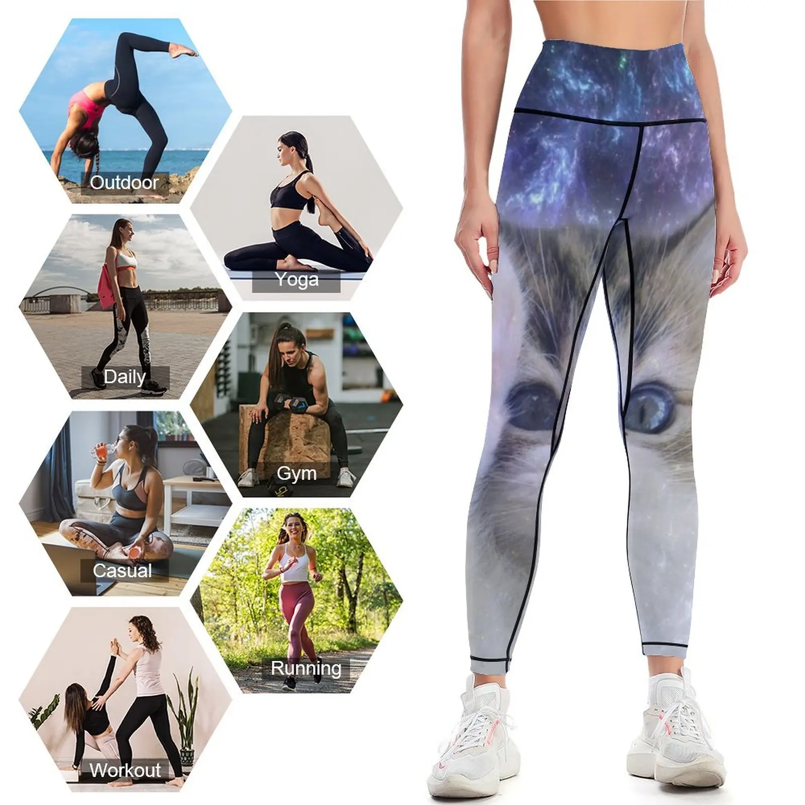 Gatos Femininos-Leggings Galáxia, Moletom Esportivo, Camisas De Ginástica