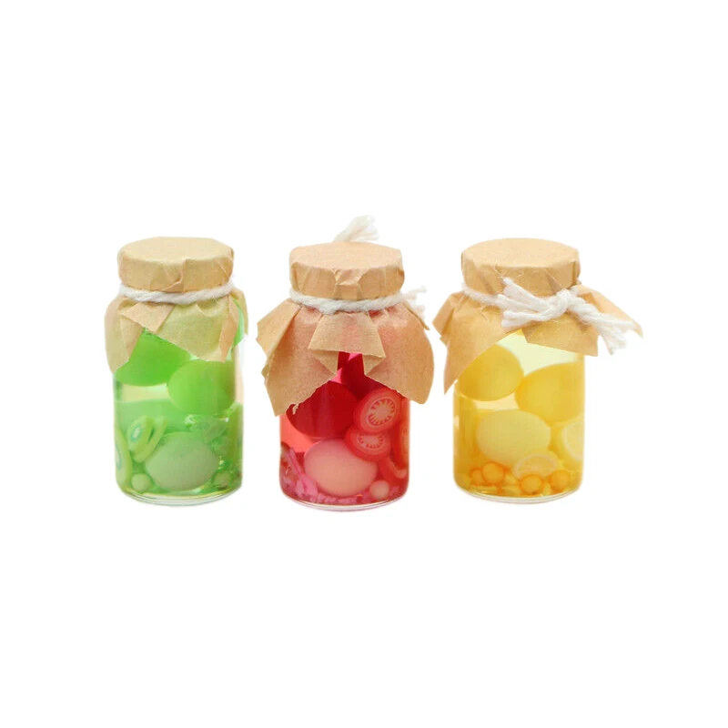 

Dollhouse Colorful Assorted Fruit Glass Cans Simulation Miniature Miniature Food Play Model 2.2*1.1CM