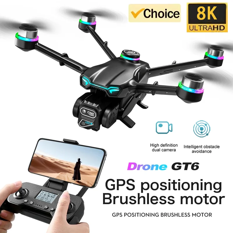 New GT6 GPS Drone 8K Professional HD Dual Camera 5G WIFI Omnidirectional Obstacle Avoidance Brushless Six-Axis Dron Toys Gifts