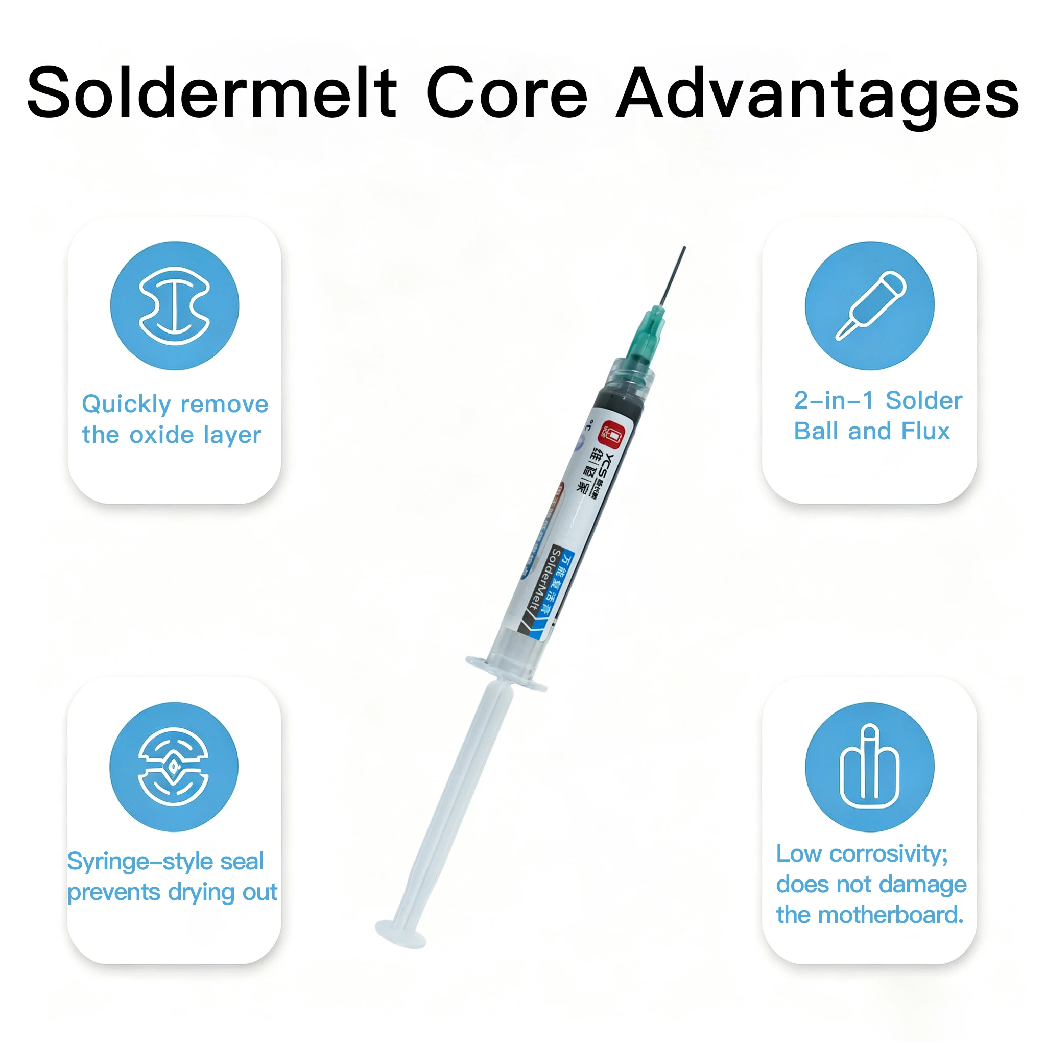 YCS XJ24 Soldermelt Solder Paste Flux 2-in-1 for Phone Board IC Pad Oxidation Charging Port Connector Repair 3CC Syringe Tool