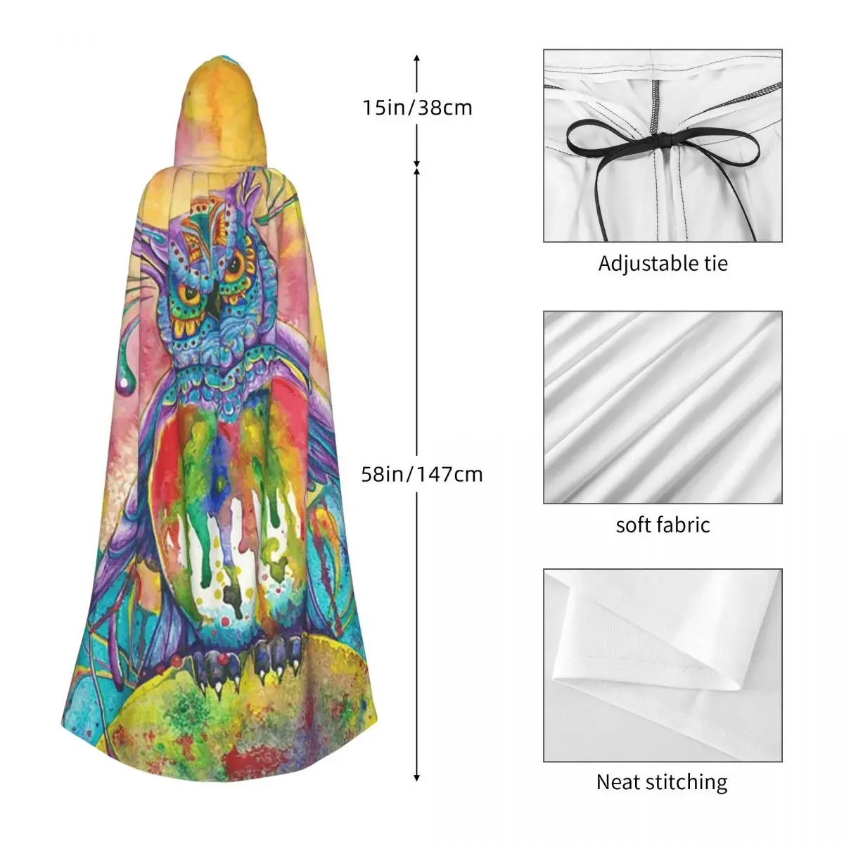 Custom Night Owl Long Hooded Cloak Witch Medieval Costume Cosplay Cape HalloweenParty Adult Unisex