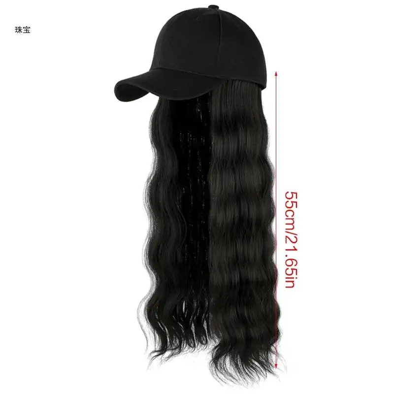 X5QE Baseball With Hair Extensions For Women Long Wavy Curly Baseball Hat