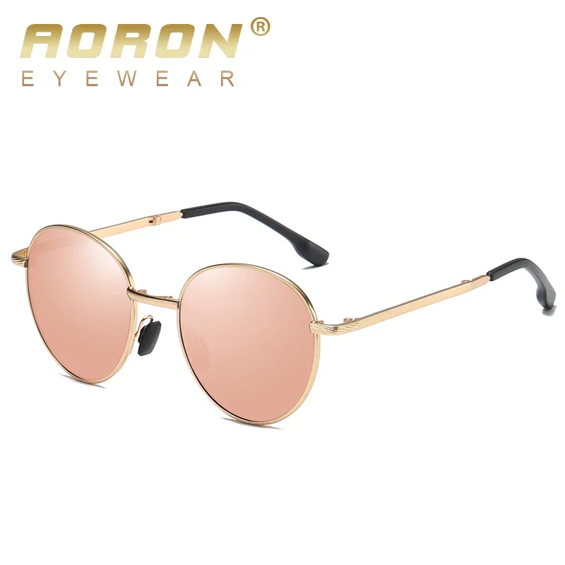 AORON Folding Polarized Sunglasses Classic Round Lens Men / Women Sun Glasses Metal Frame UV400 Sunglasses