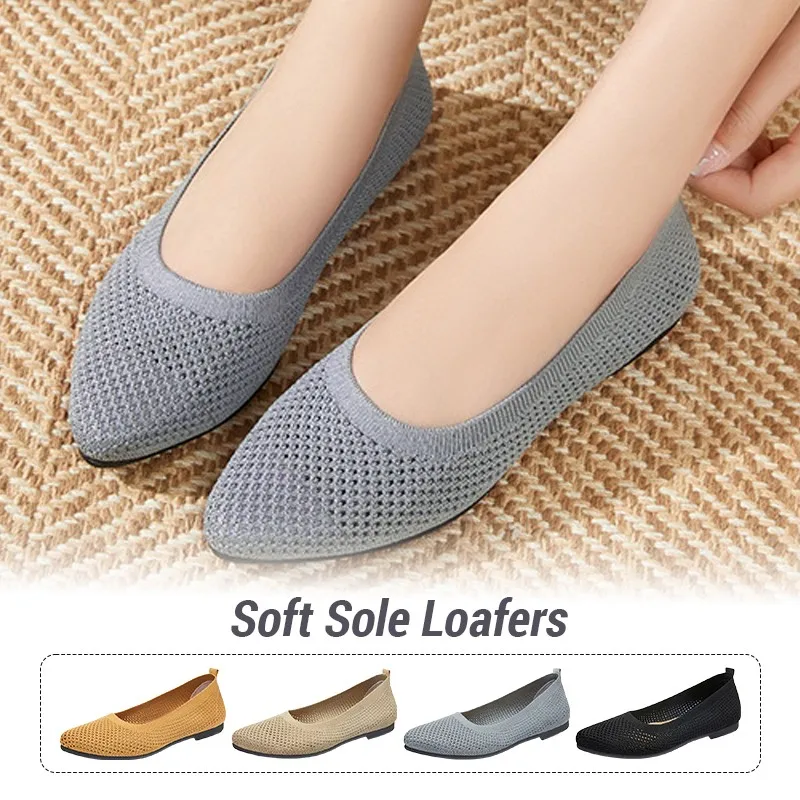 Women Flat Shoes Knitted Loafers Soft Sole Lightweight Breathable Slip on Women Casual Shoes Walking Ballet Women Flats view 2