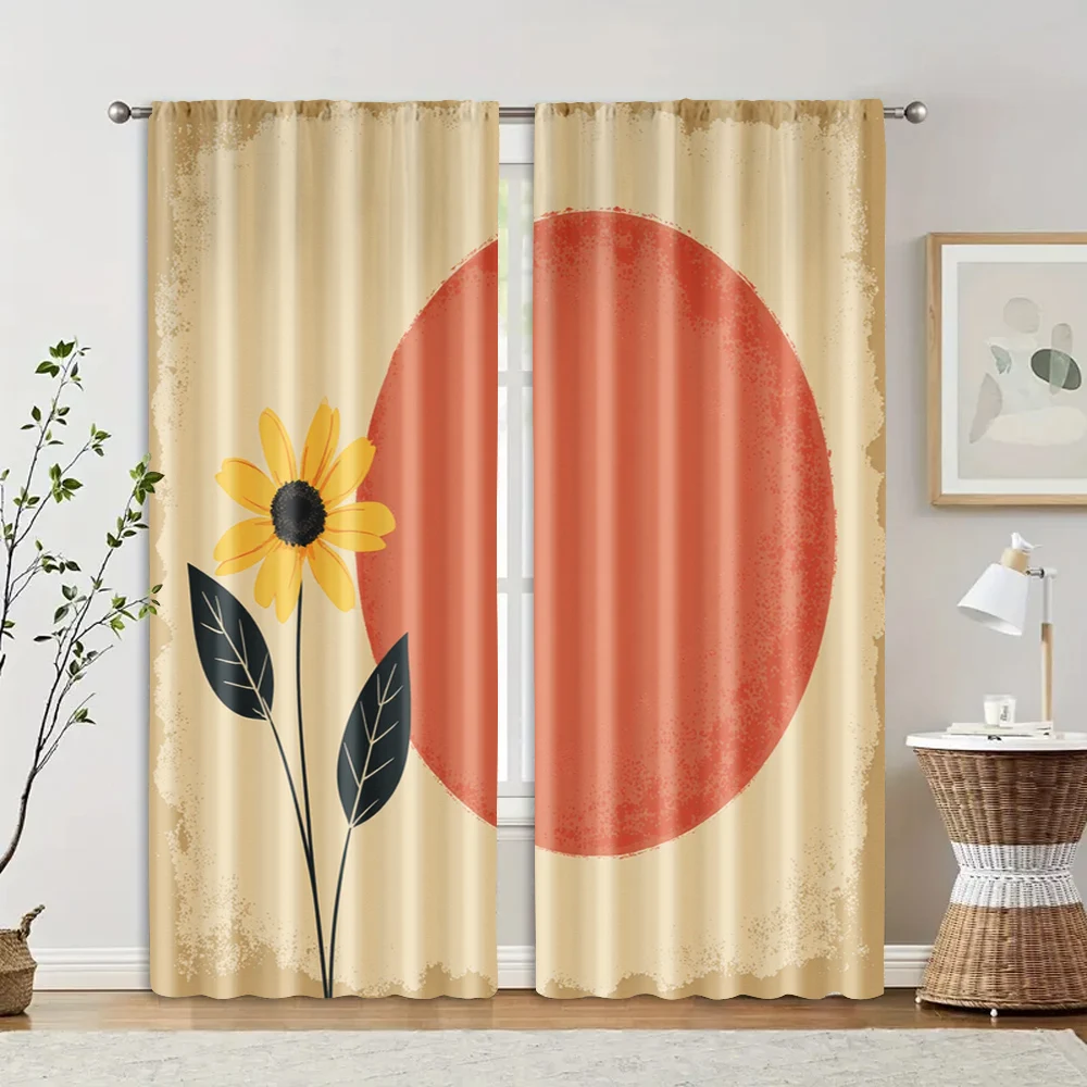 2pcs, Minimalist Curtains Abstract Floral and Red Circle Polyester (without rod) Decorations Outdoor Use for Living Room,