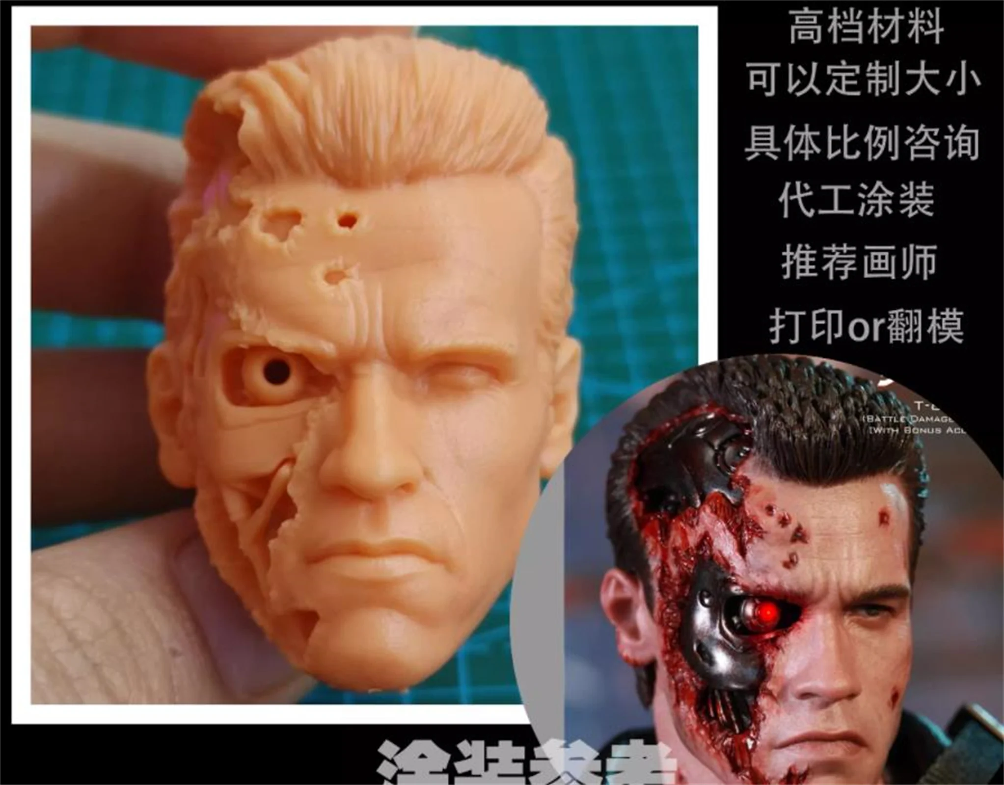 

1:6 3D Arnold Schwarzenegger Male Head Sculpture Carving Anime injured Unpainted Model Fit 12'' Action Figure Body Model Toys