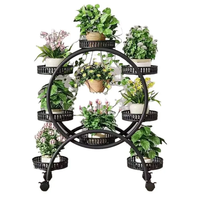 Multi Tier Rolling Plant Stand Floor to Ceiling Flower Pot Rack Movable Storage Shelf for Living Room Balcony Home Decor