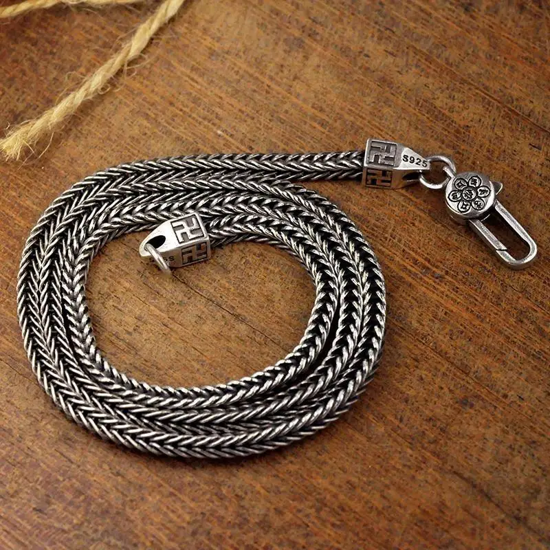 QN Silver Color Fox Tail Necklace Dominant Men\'s Retro Men\'s Simple Rough Sweater 5mm Chain Necklaces for WomenFashion Jewelry