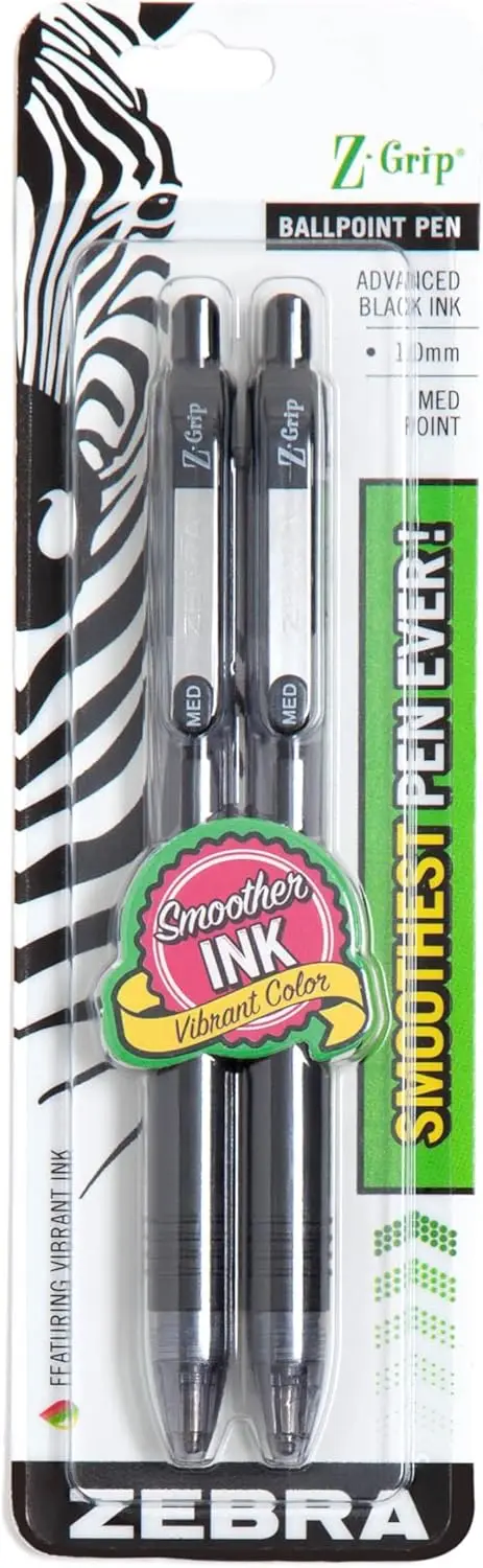 

Smooth Writing Retractable Ballpoint Pen, Medium Point 1.0mm Black Ink, 2-Pack