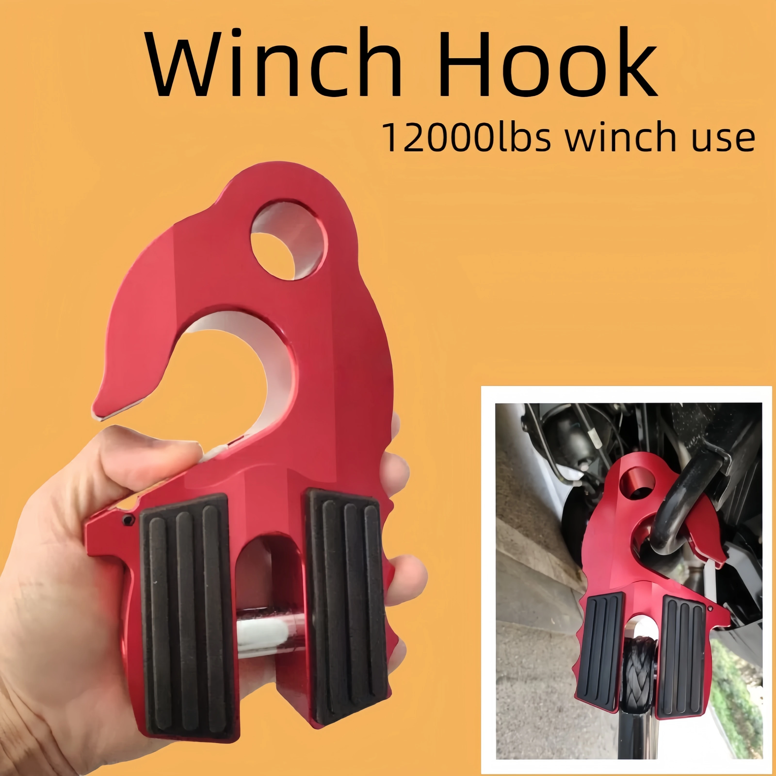 Flat Winch Shackle Recovery Hook 30,000LB Mount Assembly Tow Haul ATV UTV With Iron Pin & Rubber Guard Universal Fit