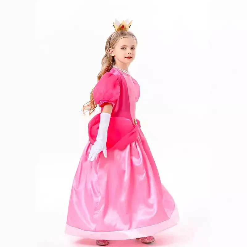 

COSda@Princess Peach Cosplay Costumes for Girls, Lovely Pink Children's Dresses Crown Gloves 3PCS Full SetsCOSda@