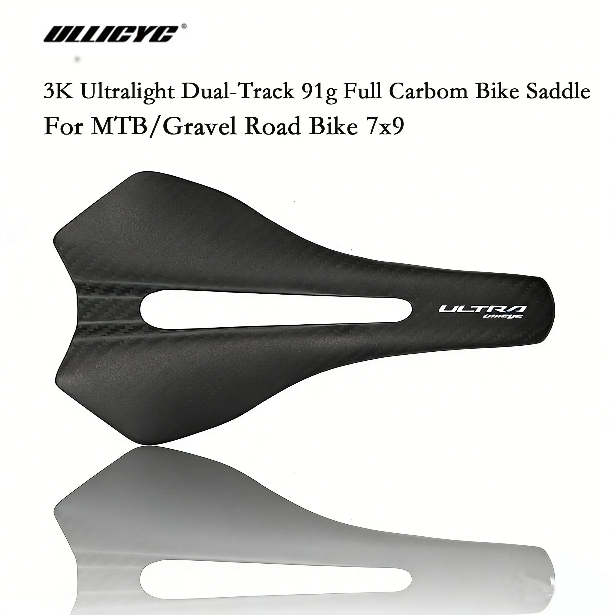 

ULLICYC Full Carbon Ultralight 91g Integration Bike Saddle for MTB/Gravel Road Bike 7x9 New Design Racing Saddle