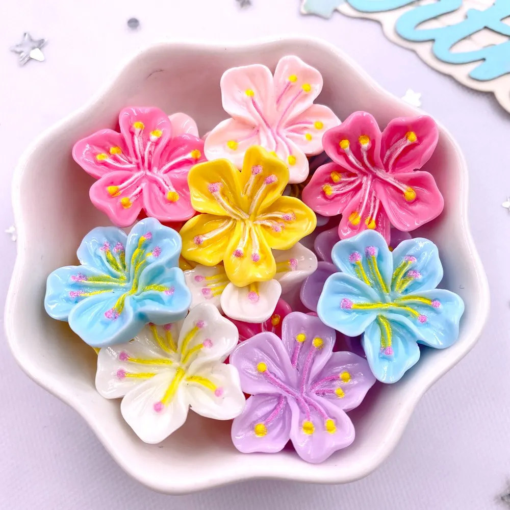 20PCS Mixed Resin 3D Colorful Painted Kawaii Peach Blossom Flat back Stone Figurines Scrapbook DIY Bow Decor  Accessories Crafts