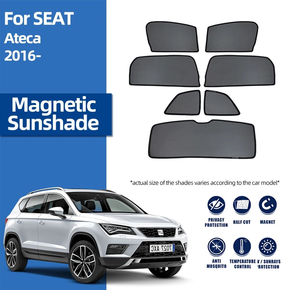 For SEAT Ateca 2016-2022 2023 2024 Magnetic Car Sunshade Shield Front Windshield Curtain Rear Side Baby Window Sun Shade Visor