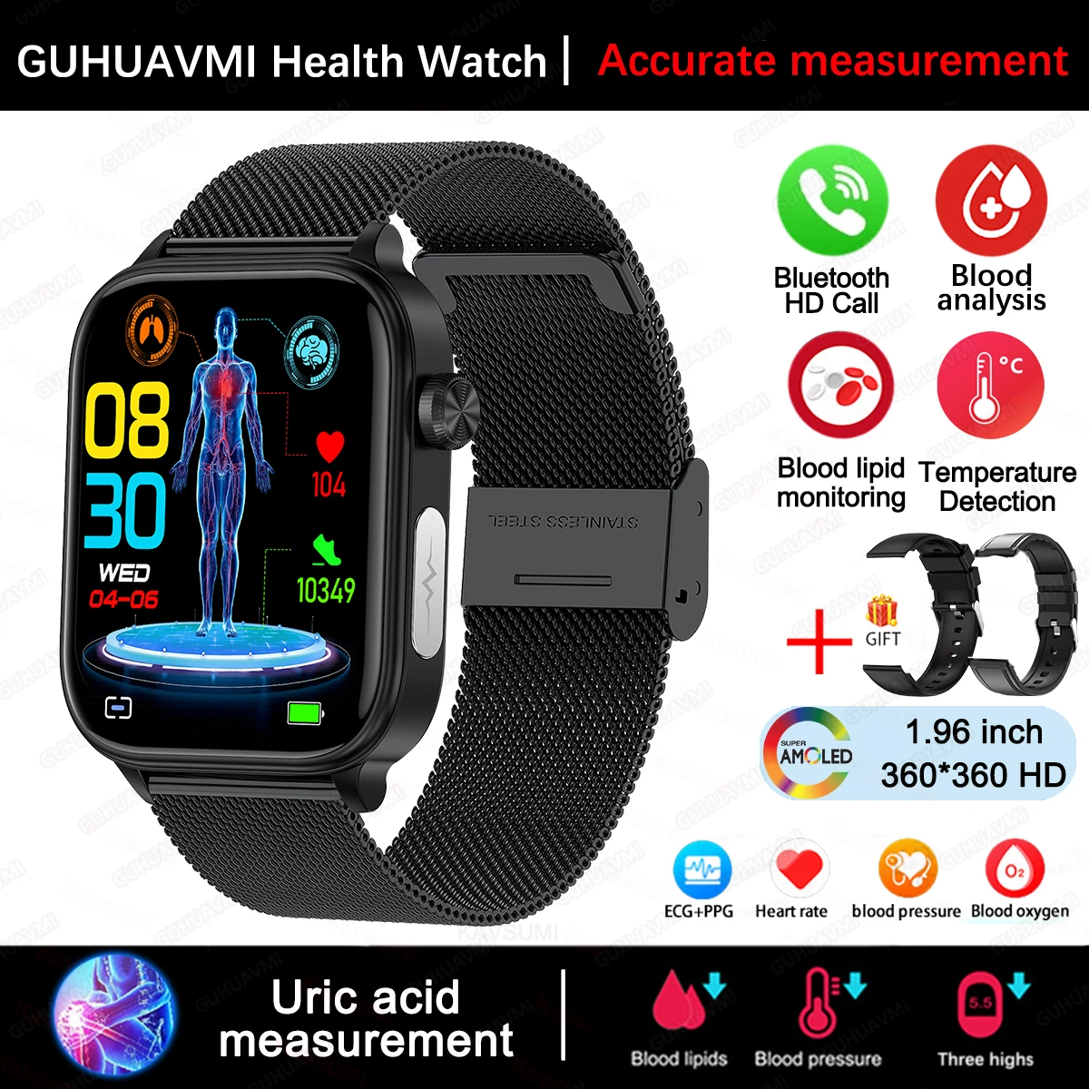 2025 New For XIAOMI ECG+PPG Blood Fat Uric Acid Health Smartwatch Men Women Heart Rate Blood Pressure Bluetooth Call Smart Watch