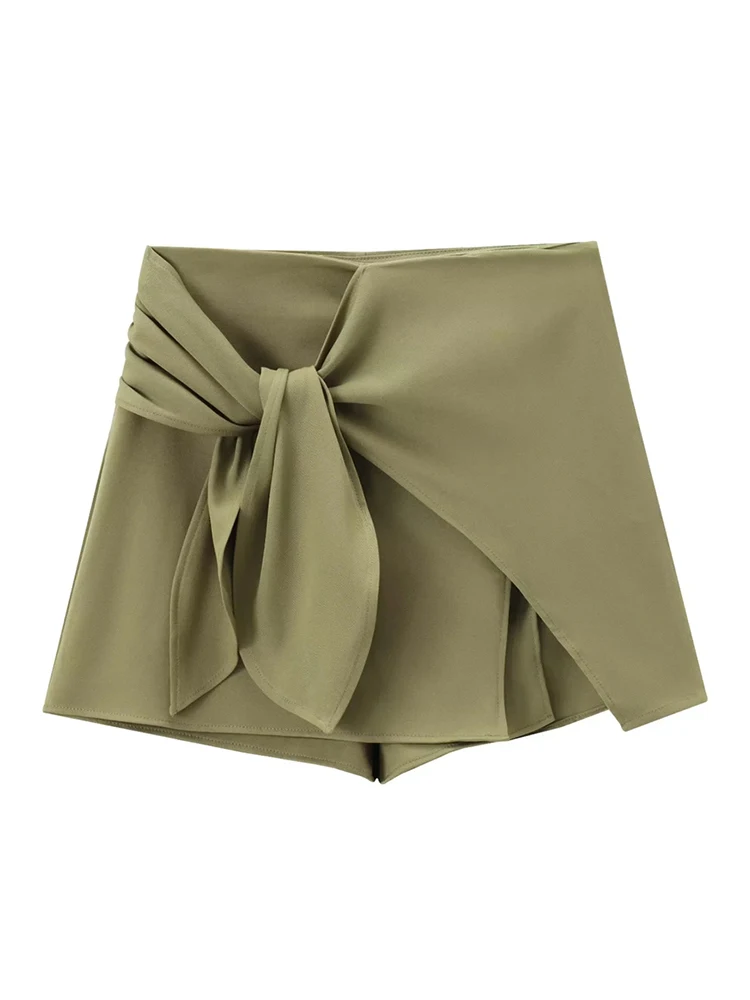 

Cool Girl Fashion Side Knotted Summer Green Short Pants Womens 2024 Summer Casual Side Zipper Asymmetrical Shorts Skirts