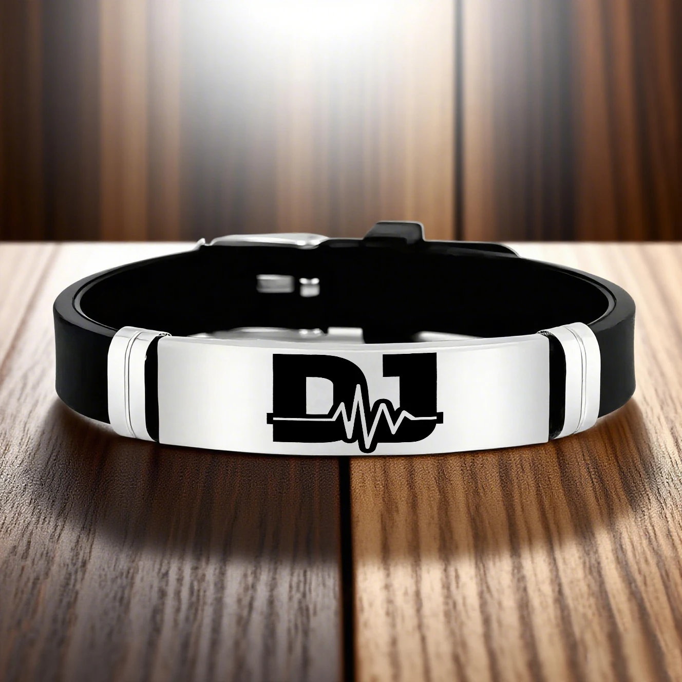 سوار سيليكون من الفولاذ المقاوم للصدأ بتردد نبضات القلب DJ، إكسسوار بسيط عصري، هدية مثالية لعشاق DJ #3