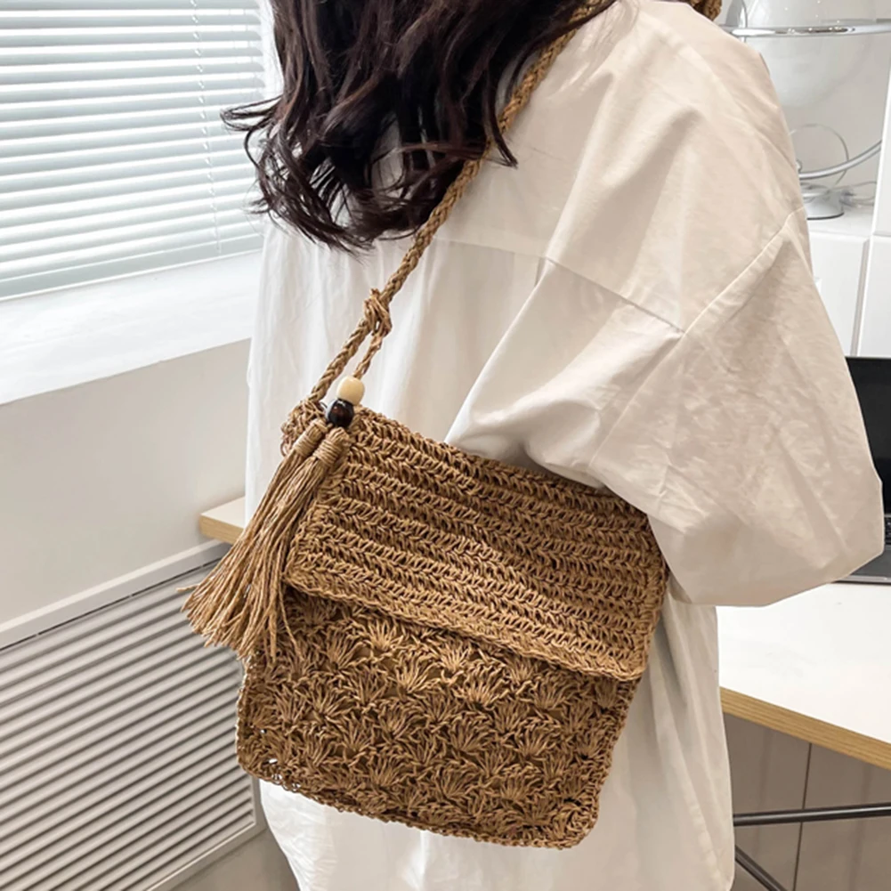 ISKYBOB Summer Beach Straw Bag Women Hollow Woven Handbag Phone Purse Shoulder Bag Straw Messenger Crossbody Bag Raffia 2023