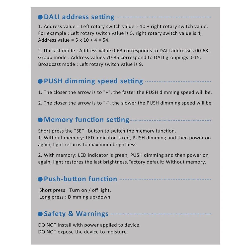 ABDE-Для DALI Push светодиодный диммер 110 В 220 В 240 В с функцией памяти для драйвера или балластов DALI, регулируемая скорость затемнения, диммер