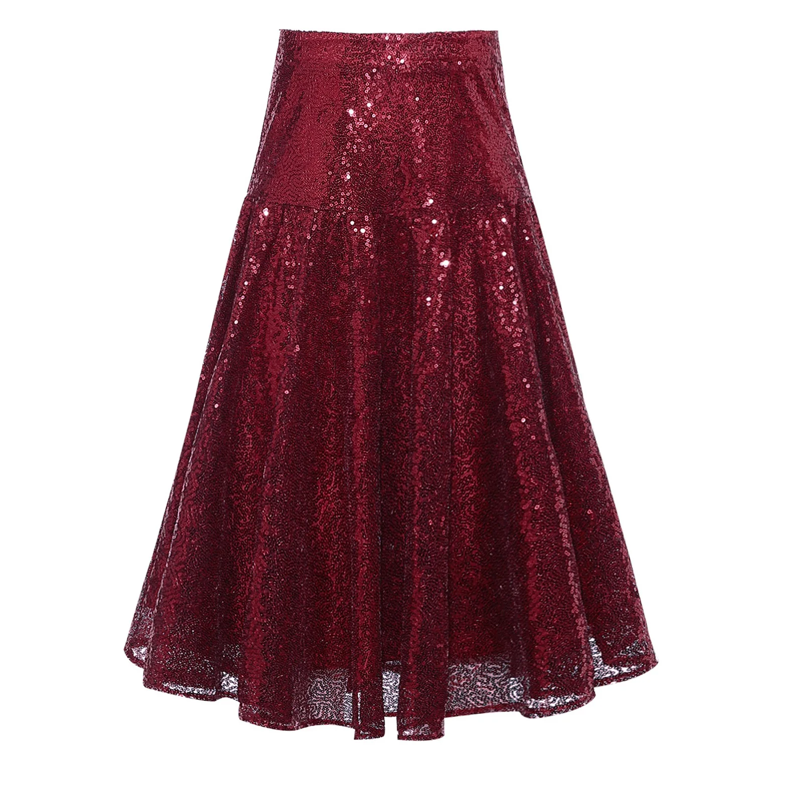 

Children Girls Fashion Solid Lining Glittery Sequins Embellished Ruffled Skirt for Ball Banquet Prom Graduation Princess Dresses