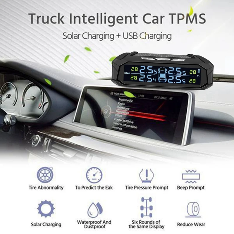 Car TPMS Tyre Pressure Monitoring System Solar Power Digital Display Auto Security Alarm Systems With Sensors