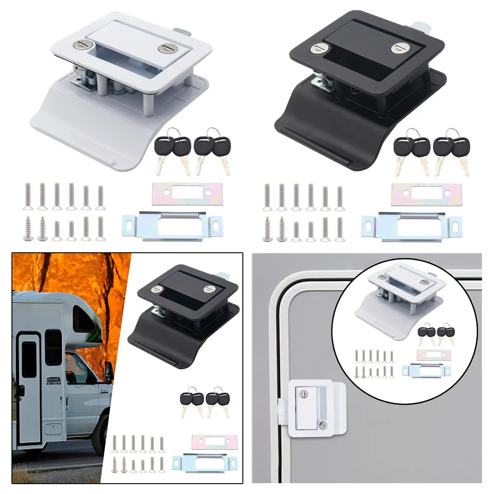 

RV Travel Trailer Door Lock Latch Set Hole Cutout 2.67'' x 3.6'' Door Thickness from 1.25" to 1.4" Camper Door Latch Handle