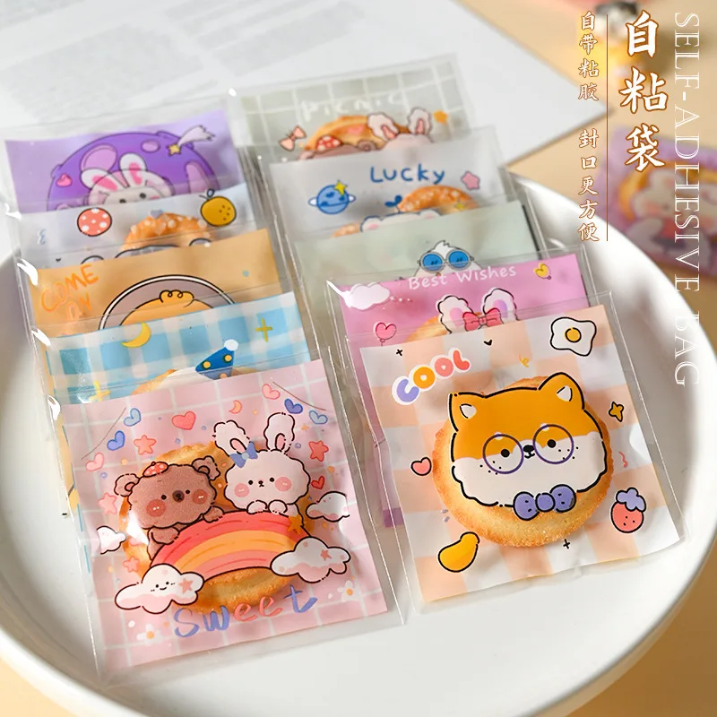 

100Pcs 7x7cm Small Cartoon Animal Self-adhesive Plastic Bags Cookie Snack Candy Birthday Party Gift Packaging