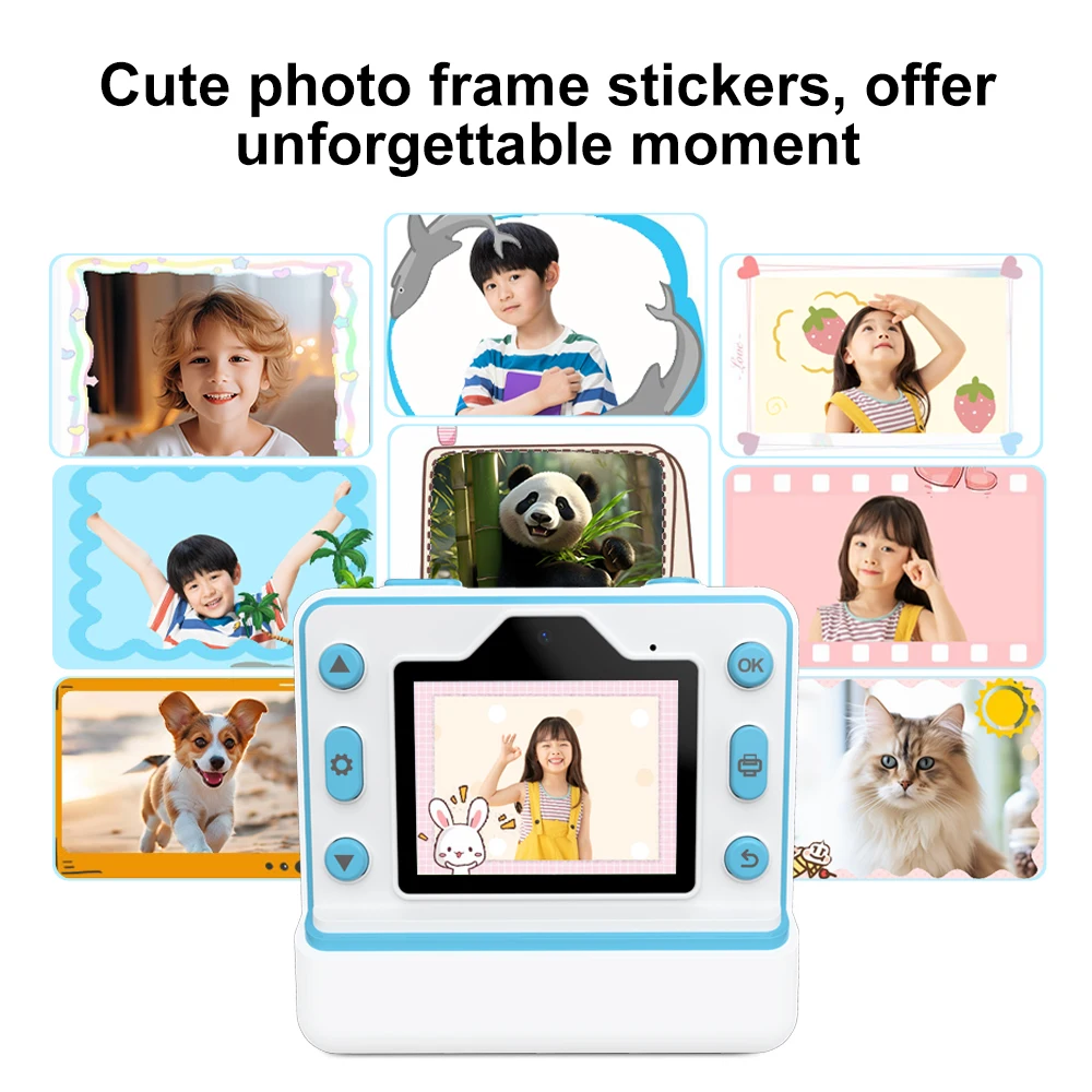 Mini stampante per bambini fotocamera istantanea 58mm stampa termica 1080P HD fotocamera per stampa termica mini fotocamera digitale da 2,4 pollici giocattolo per bambini