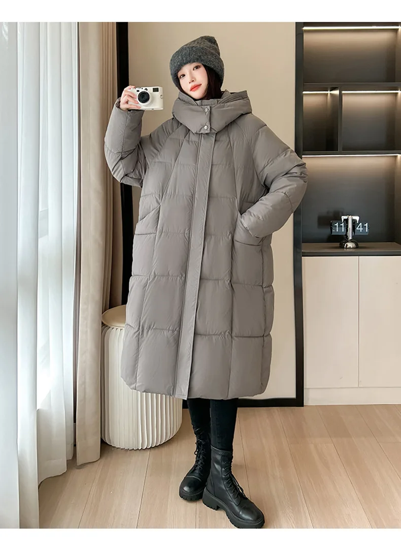 Winter Warmth Women's Mid-Length Down Cotton Jacket Over-the-Knee Parkas New Loose Quilted Coat Thickened Outerwear Trendy Tops