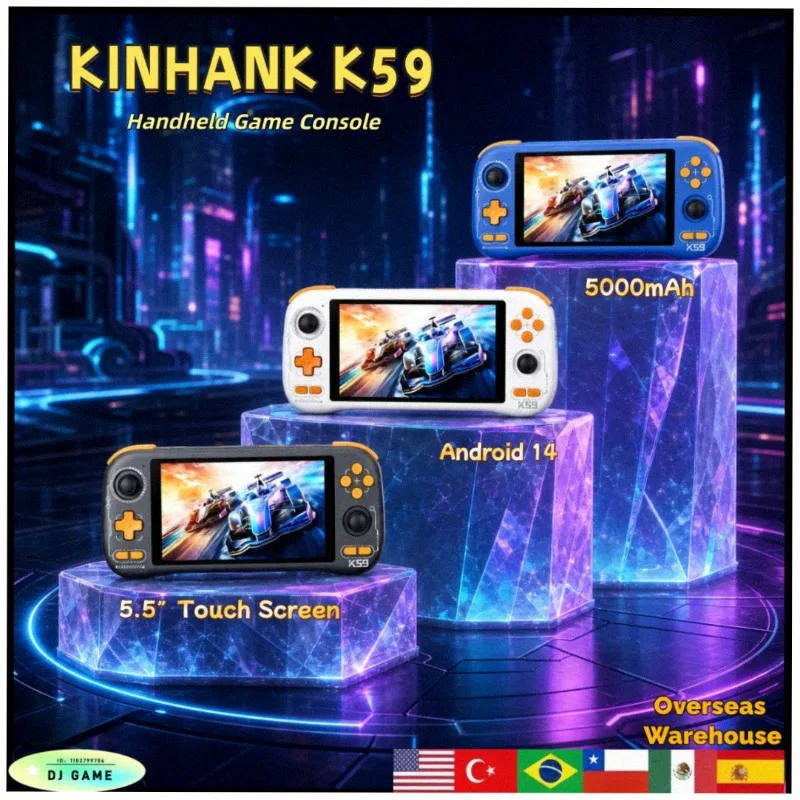 KINHANK K59 Handheld Game Console Android 14 5.5'' 1080 IPSP Touch 6GB+128GB Portable Retro 5000Ahm TV Output Dual Joystick
