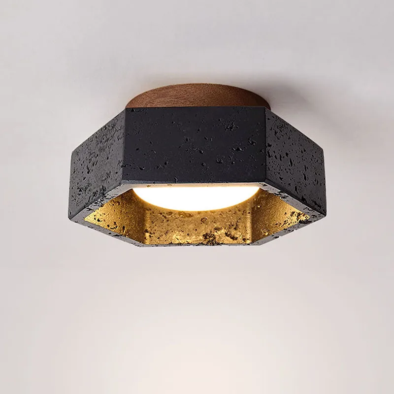 New Nordic Wabi Sabi Decorative Corridor Balcony Ceiling Stone Lamp Japanese Living Room Bedroom LED Black Applique Ceiling Lamp