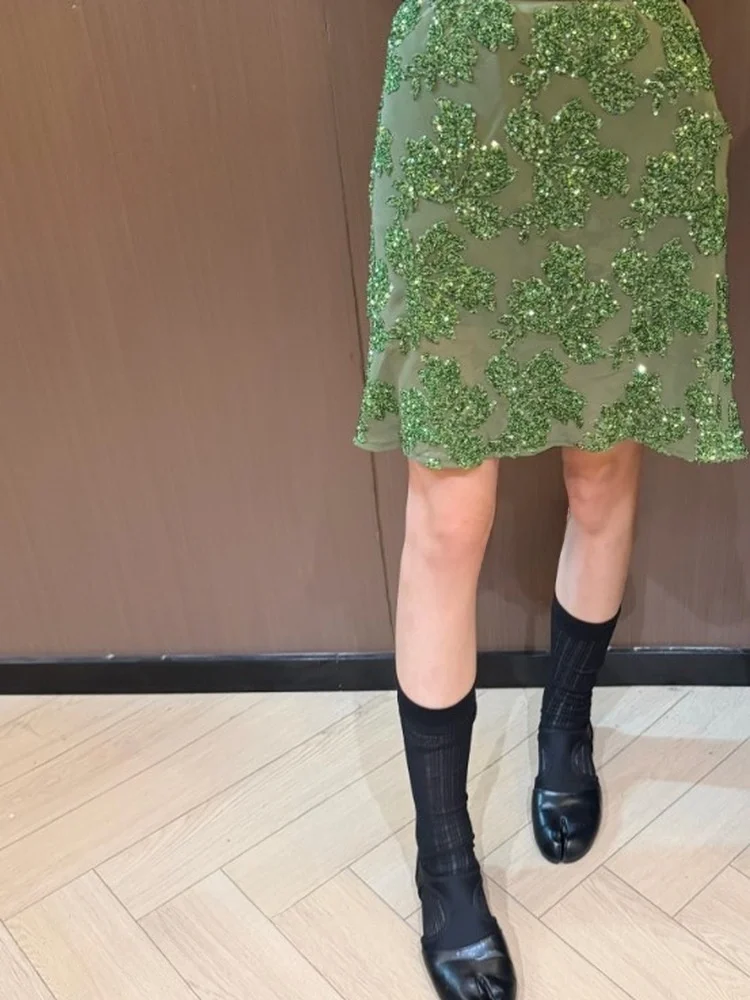 Shiny Sequin High Waist A-Line  Skirt Women's Summer New Style Slimming Versatile Half-length Skirt Heavy-duty Design Sen...