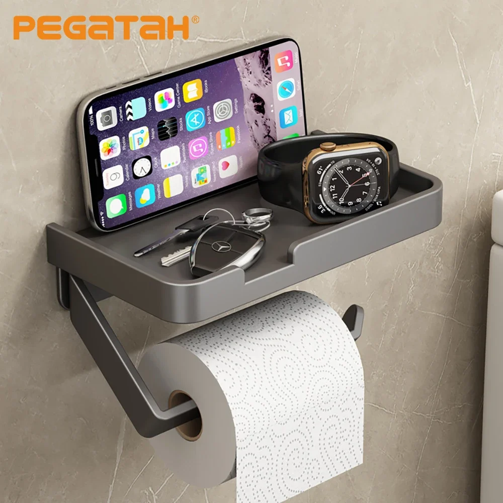 Stainless Steel Bathroom Wall Mount Toilet Paper Holder Dual Roll Towel Shelf WC Paper Phone Stand Tissue Holder