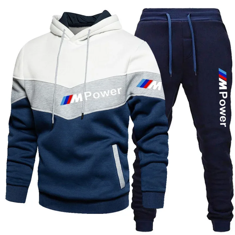 2025BMW Men's Hoodie Sweatshirt Patchwork Jogger Pants Suit for Autumn & Winter