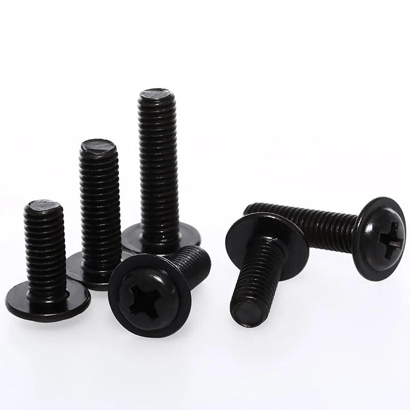 50pcs/lot PWM Black Pan Head Screws with Washer Fixed Motherboard Screws With Pad DIN967 M1.4 M2 M2.5 M3 M 3.5 M4 M5 M6