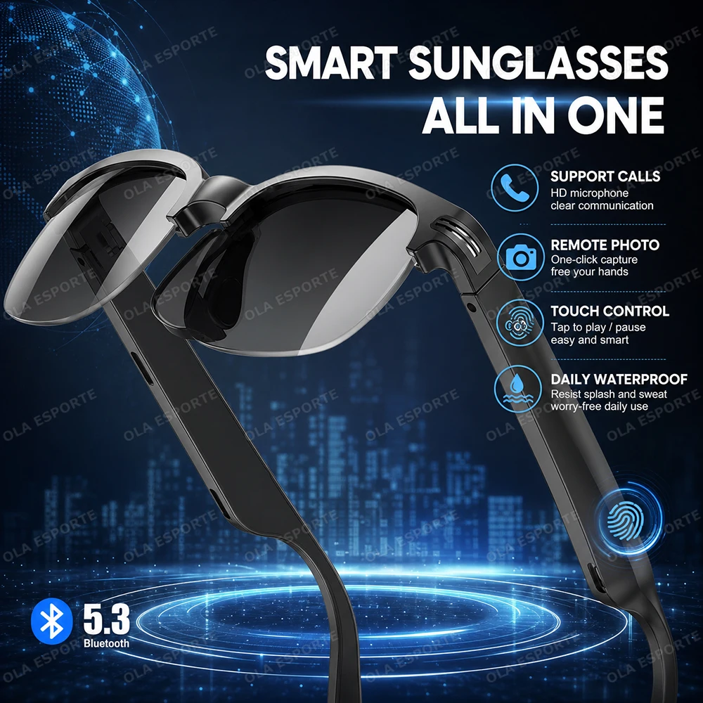 New Smart Glasses AI Voice Assistant Intelligent Bluetooth Call Glasses Touch Headset Real-time Sunscreen Sunglasses Man Women