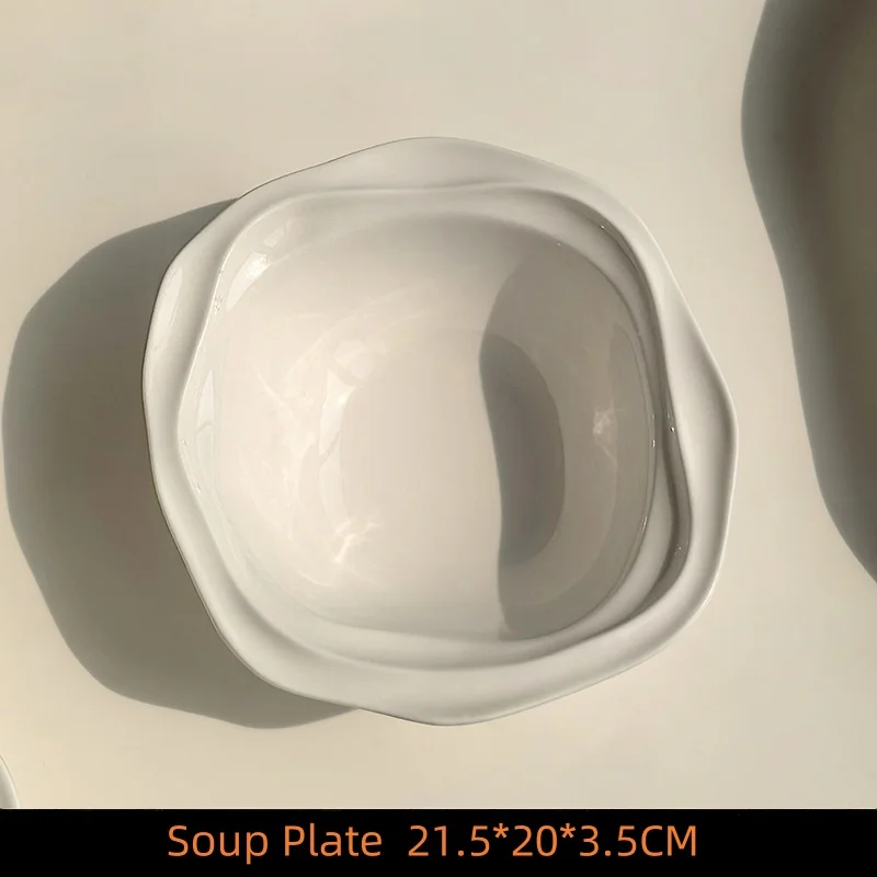 أطباق عشاء بيضاوية من السيراميك بنمط مموج على الطراز الفرنسي مقاس 8/10/12 بوصة أطباق تقديم للمطبخ المنزلي والإفطار والمعكرونة والسلطة والحساء