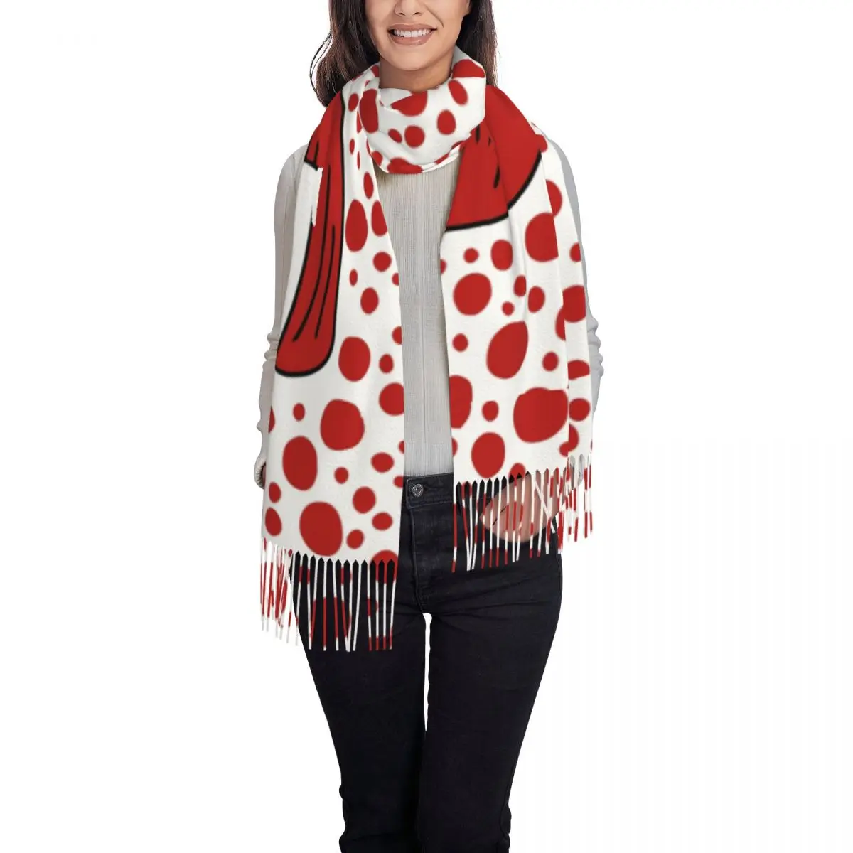 Yayoi Kusama Pumpkin Tassel Scarf Women Soft Aesthetic Polka Shawl Wrap Lady Winter Scarves