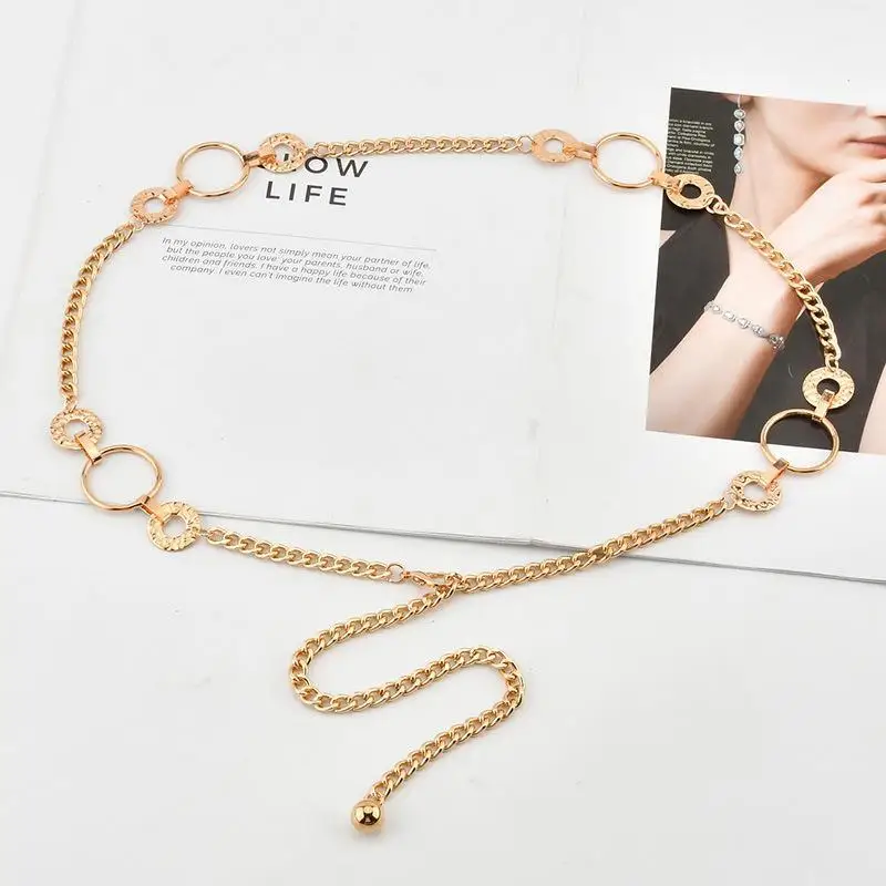 Chain Belt for Women Luxury Gold Hollow Ring Waistband Elegant Metal Waist Jewelry Circular Links Designer Style Decorative Belt