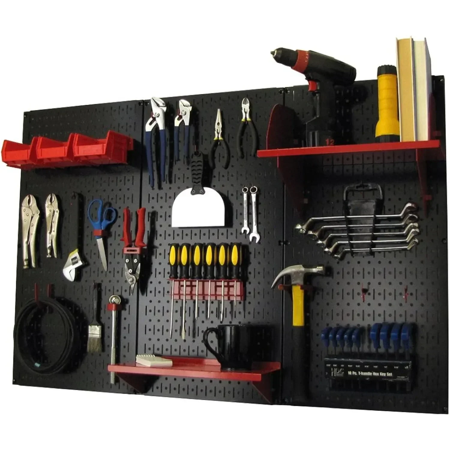 Pegboard Organizer Wall Control 4 ft. Metal Pegboard Standard Tool Storage Kit with Black Toolboard and Red Accessories