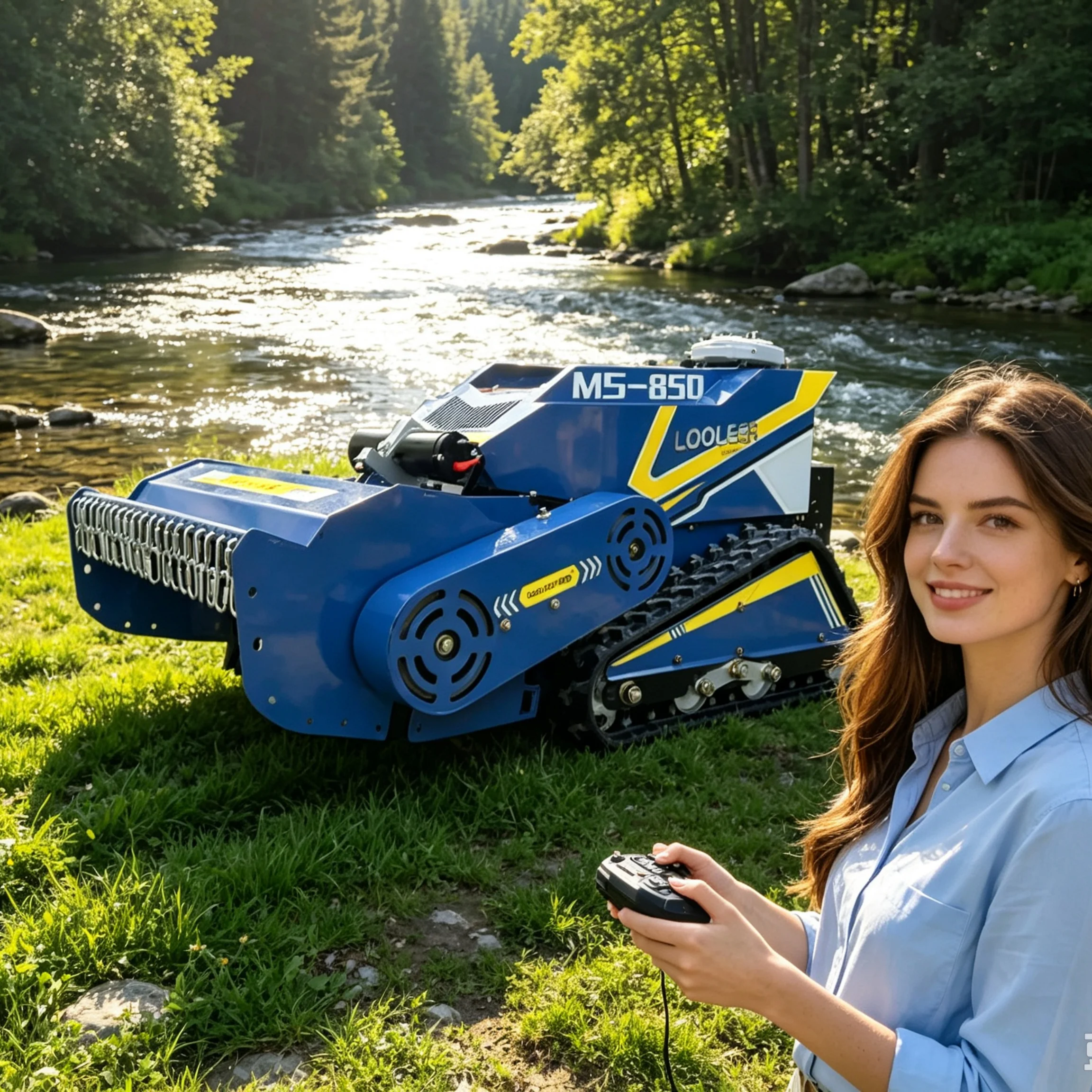 Customized Self propelled remote control Crawler Mulching Mower 800SM Blue 4‑stroke Engine Brush Cutter for Lawn Weed Removal