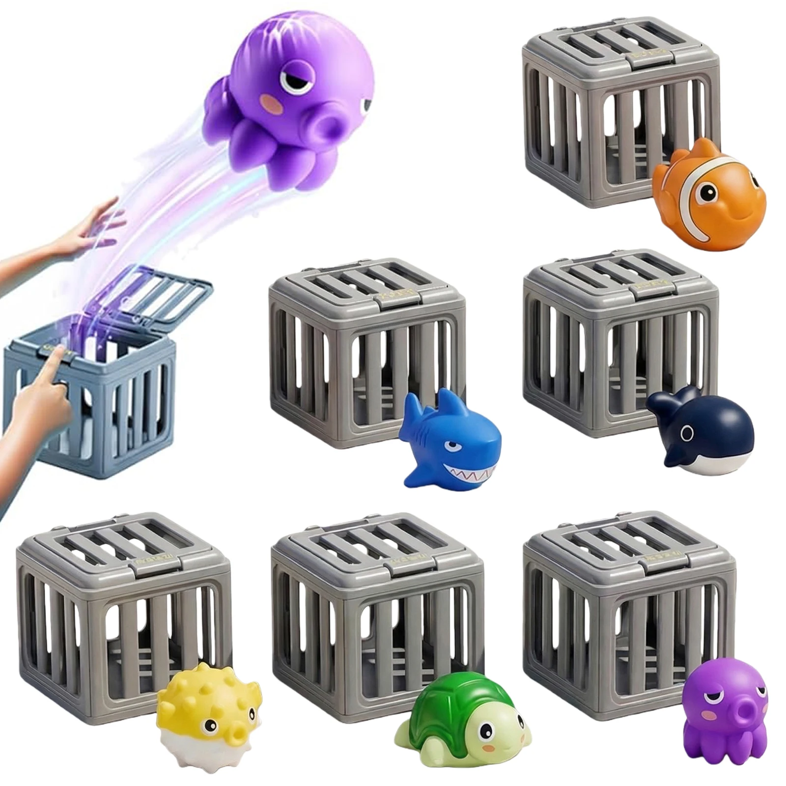 Swimming Pool Diving Toys For Children's Dive Pool Rescue Game Floating Diving Cages with Animals Easy Release Drop Sinking Cage