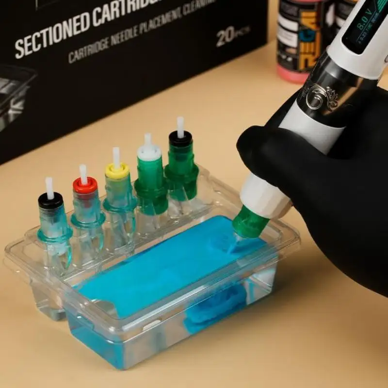 

▶20pcs Tattoo Needles Stand Waterproof Ink Cartridge Needle Holder Placement Rack Disposable Washing Cup Clean Double Layer