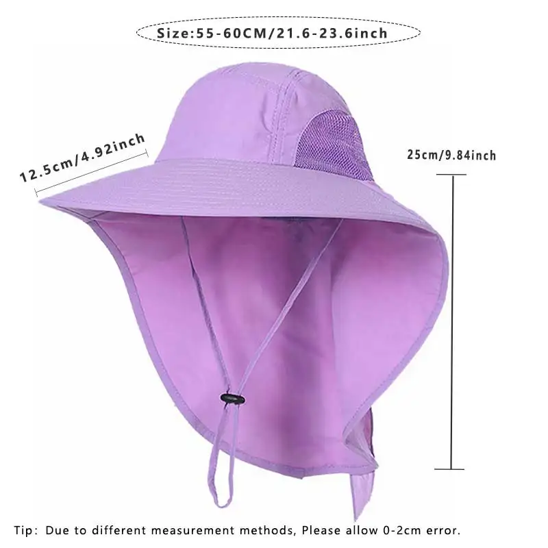 Summer Women Sun Hat with Shawl Large Bowknot Solid Color Breahtable Bucket Cap Quick Drying Anti-UV Outdoor Travel Beach Hat